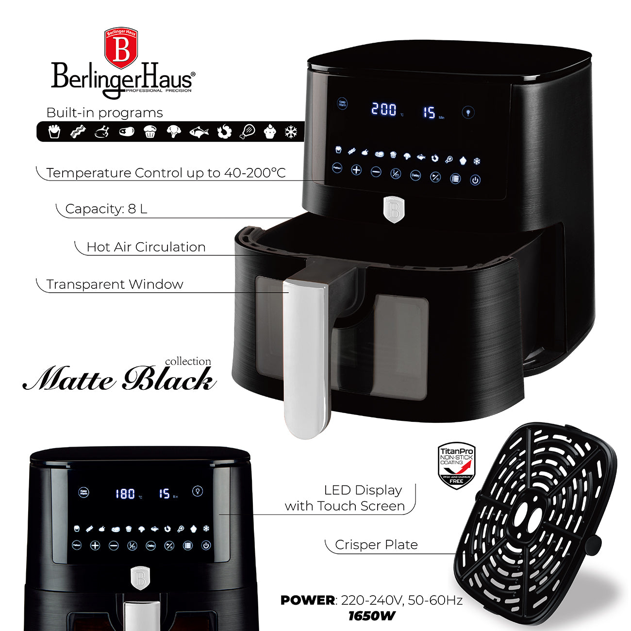 Digital Air Fryer black XXXL – 8L